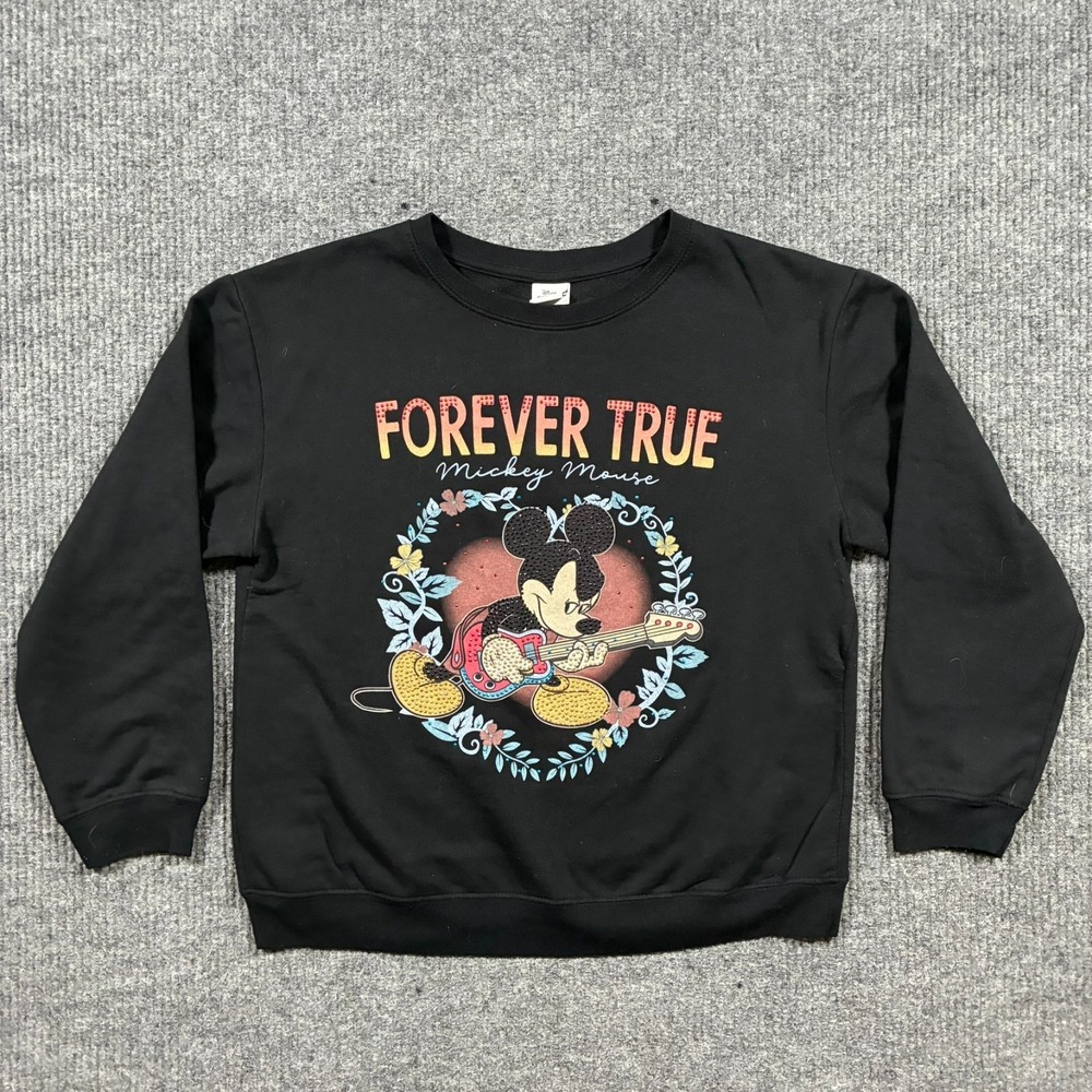 Disney Mickey Mouse Forever True Sweatshirt Womens Large Guitar Graphic Studded